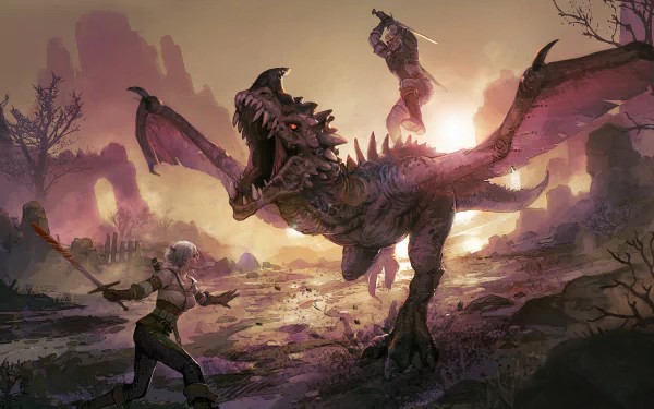 Geralt of Rivia Ciri (The Witcher) wyrm video game The Witcher 3: Wild Hunt HD Desktop Wallpaper | Background Image