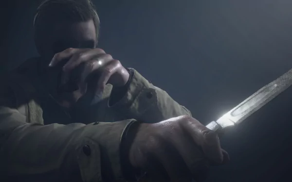 knife hand Ethan Winters video game Resident Evil Village HD Desktop Wallpaper | Background Image