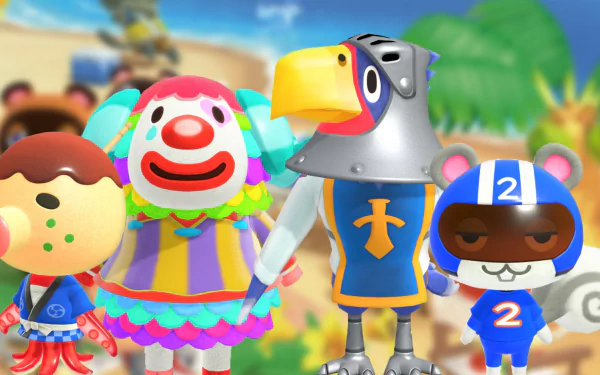 HD desktop wallpaper featuring Zucker and other characters from Animal Crossing: New Horizons.