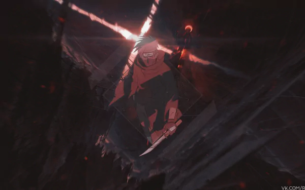 HD desktop wallpaper featuring Kakashi Hatake from the anime Naruto in a dramatic and dark background, utilizing picture-in-picture effect.