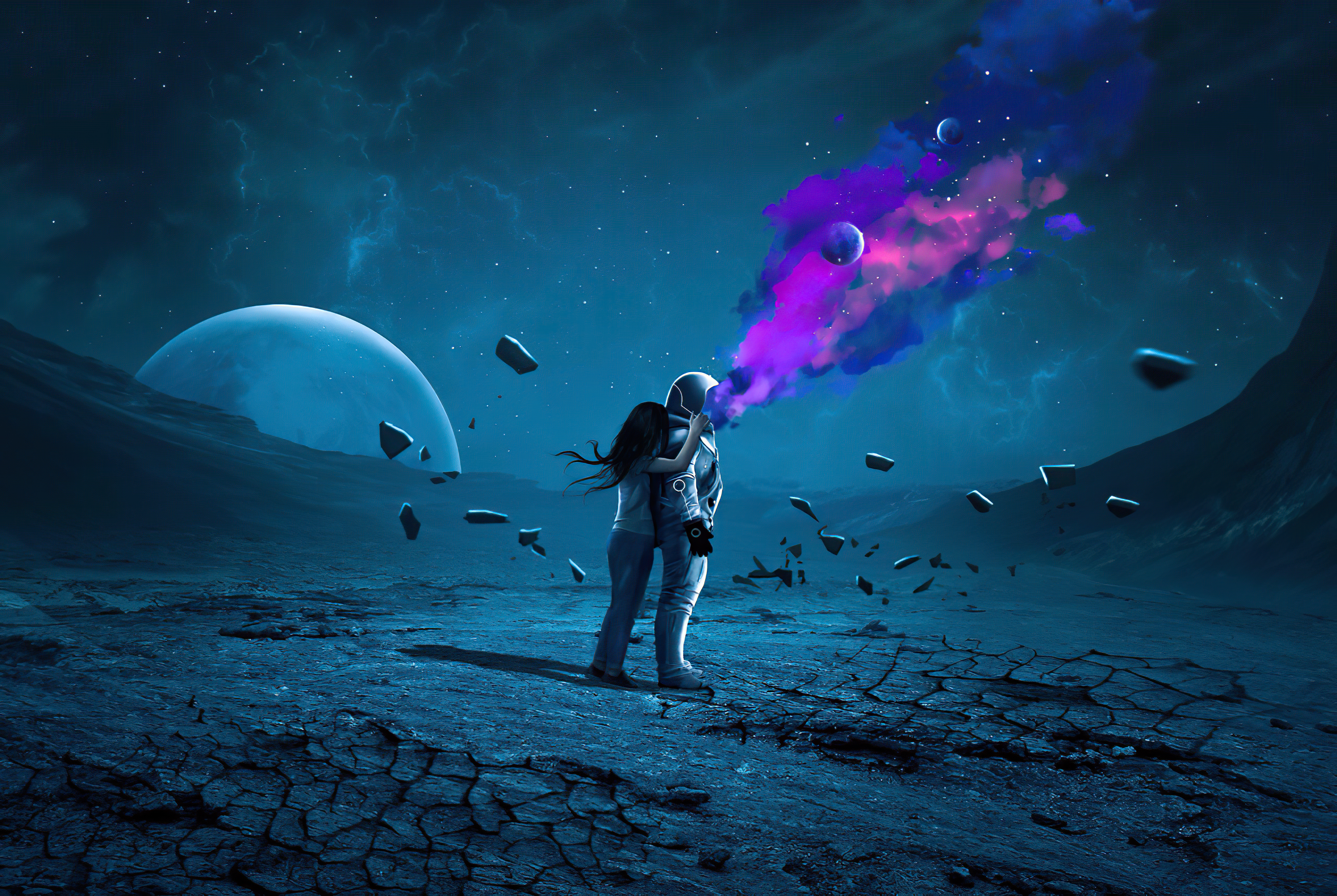 Astronaut sitting in an asteroid, space galaxy rocks, moon, planets, chill  relax, hiogh quality hd 4k details, pc wallpaper, future robot realistic  Illustration Stock | Adobe Stock