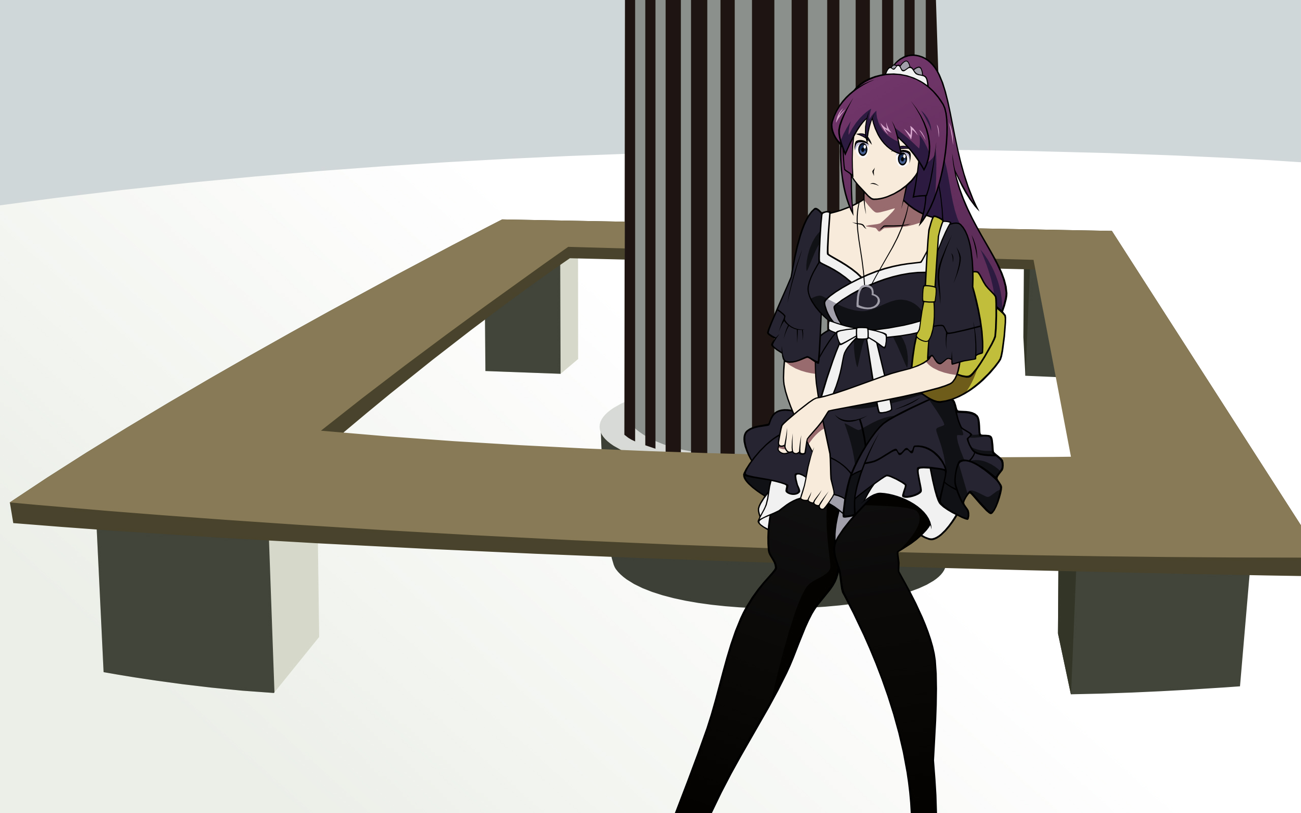 Anime character, Hitagi Senjōgahara, from the Monogatari series, with purple hair.