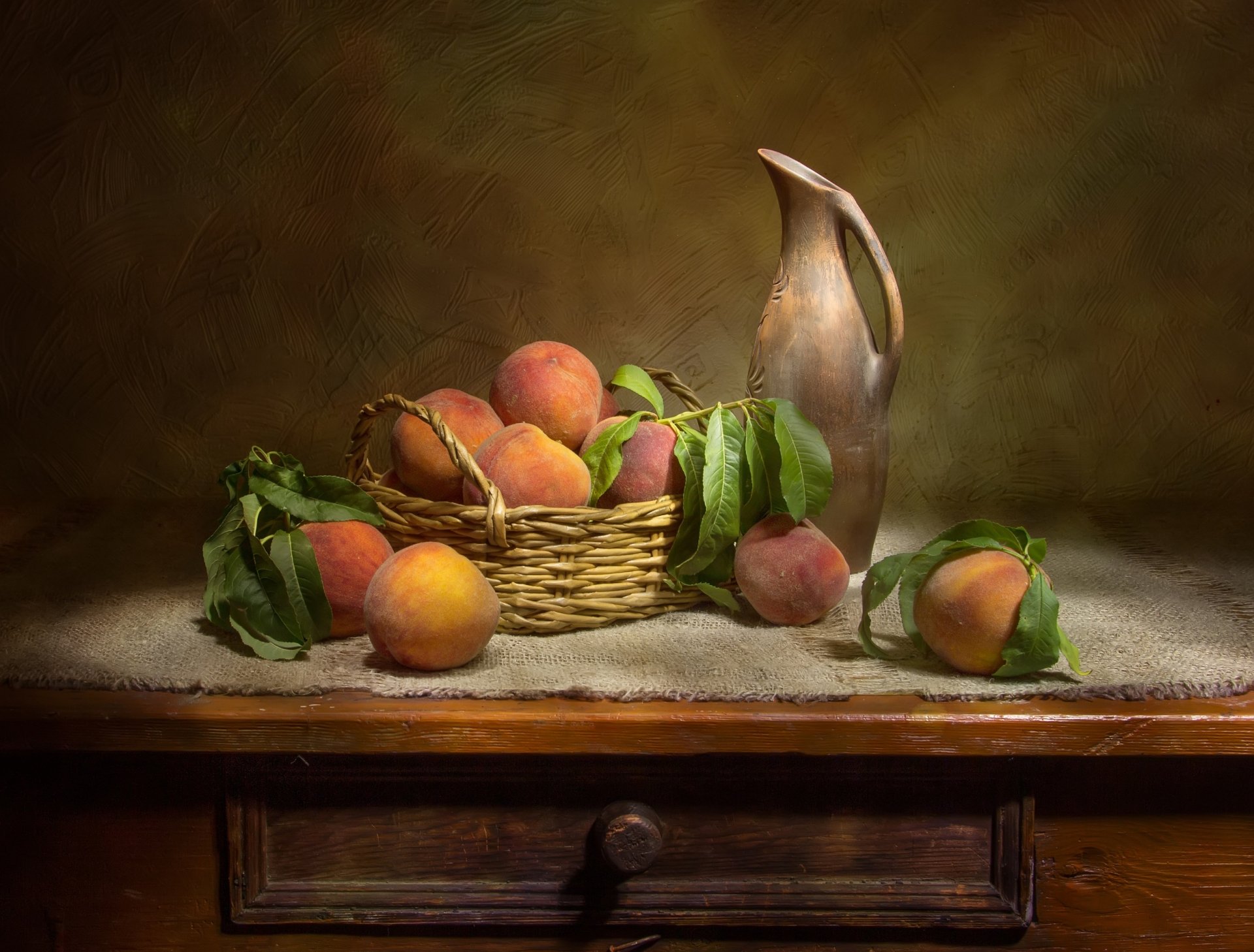 Download Fruit Basket Still Life Pitcher Food Peach HD Wallpaper