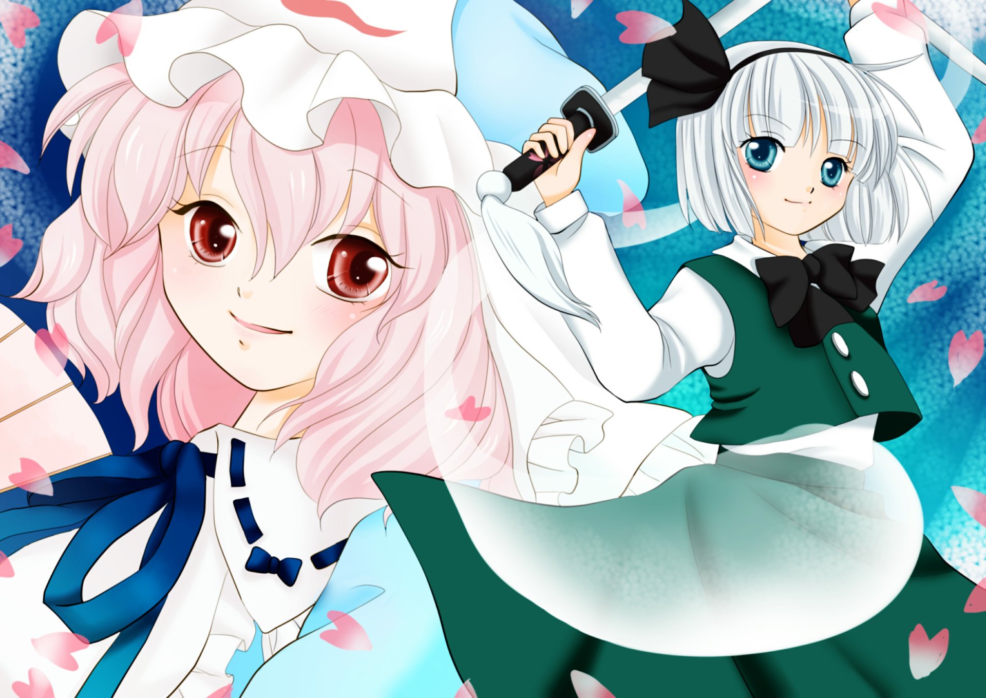 Download Myon (Touhou) Youmu Konpaku Yuyuko Saigyouji Anime Touhou HD Wallpaper