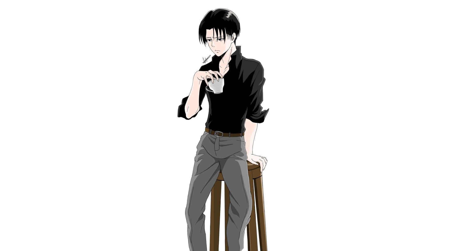 4K Ultra HD anime wallpaper featuring Levi Ackerman from Attack on Titan, standing casually with a serious expression against a white background.