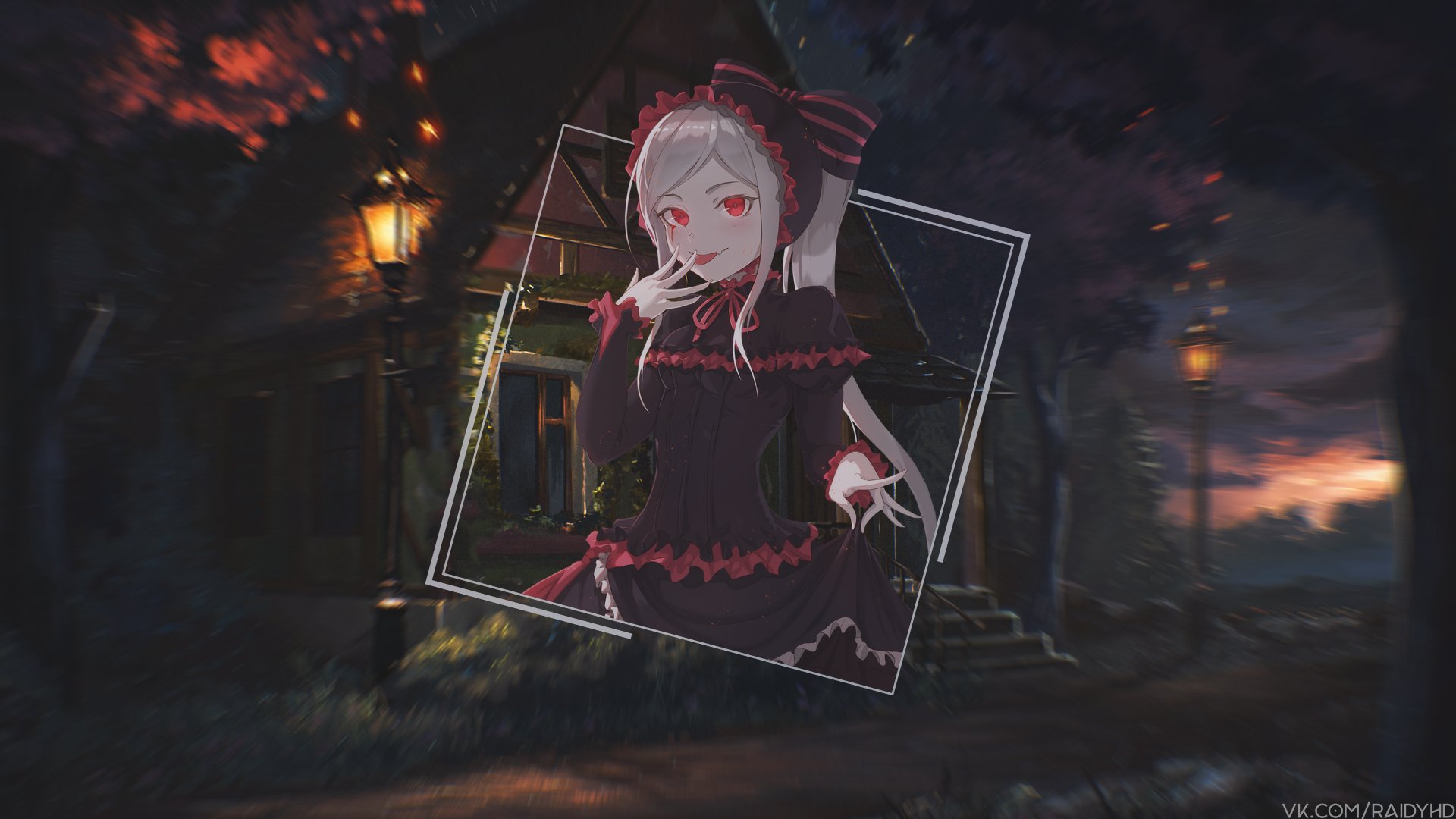 4K Ultra HD anime desktop wallpaper featuring Shalltear Bloodfallen from Overlord in a picture-in-picture style against a dark, eerie background.