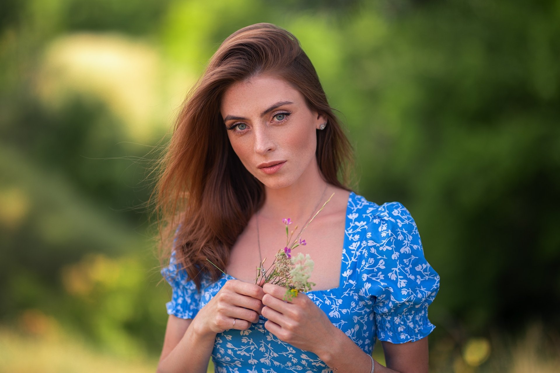 Download Blue Eyes Depth Of Field Redhead Woman Model HD Wallpaper by ...