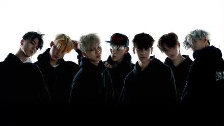 HD desktop wallpaper featuring the silhouette of the iKON members against a bright background.