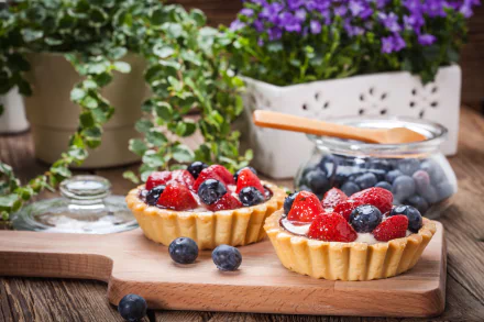 still life tartlet strawberry blueberry berry food dessert HD Desktop Wallpaper | Background Image
