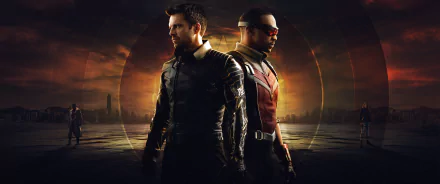 HD PC wallpaper featuring Sebastian Stan as Winter Soldier and Anthony Mackie as Sam Wilson/Falcon from the TV show The Falcon and the Winter Soldier.