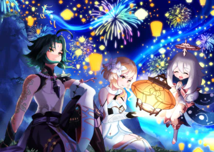 Lantern Rite (Genshin Impact) Xiao (Genshin Impact) Paimon (Genshin Impact) Lumine (Genshin Impact) video game Genshin Impact HD Desktop Wallpaper | Background Image