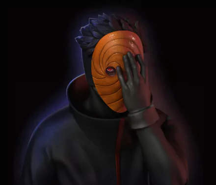 Obito Uchiha from Naruto wearing his iconic orange mask in a dark setting, featured as a 4K Ultra HD anime desktop wallpaper.