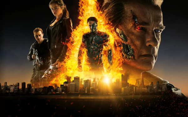 Jai Courtney Terminator Emilia Clarke Arnold Schwarzenegger movie Terminator Genisys HD Desktop Wallpaper | Background Image