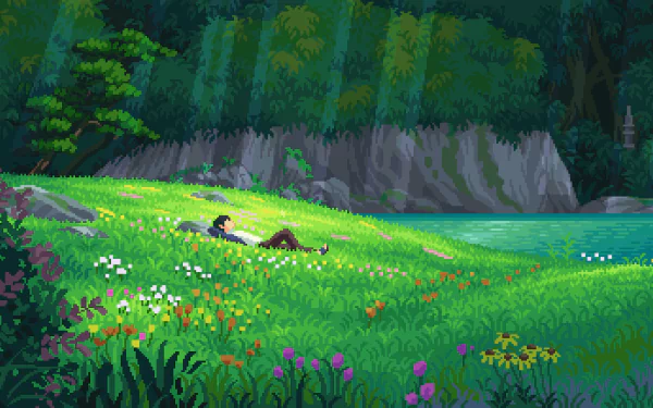 A beautifully crafted pixel art design displayed as a high-definition desktop wallpaper and background.