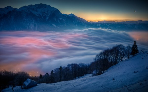 Fotografía Invierno Montaña Nube Evening Paisaje Sea Of Clouds Fondo de pantalla HD | Fondo de Escritorio