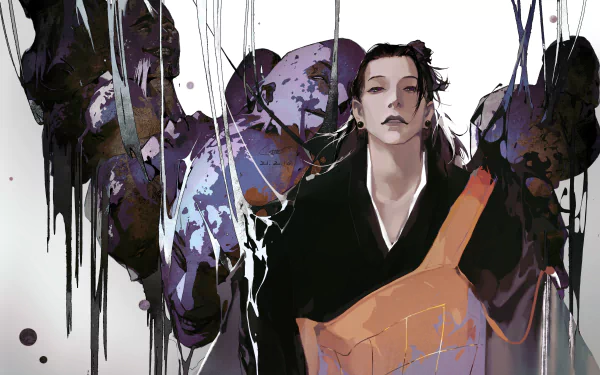 4K Ultra HD PC desktop wallpaper featuring Suguru Geto from the anime Jujutsu Kaisen with a dark, artistic background and striking character design.