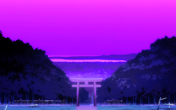 Anime Shrine Torii Gate Purple Night HD Wallpaper | Background Image