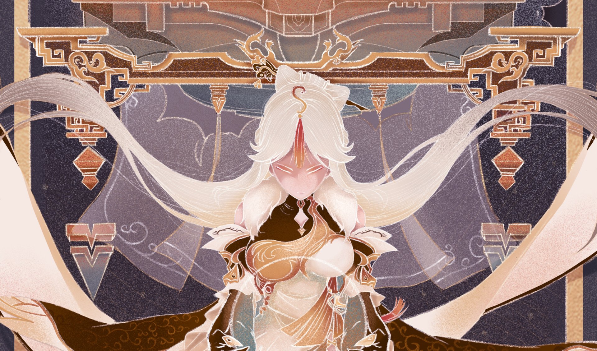 HD PC desktop wallpaper featuring Ningguang from the video game Genshin Impact, showcasing intricate designs and elegant character art.