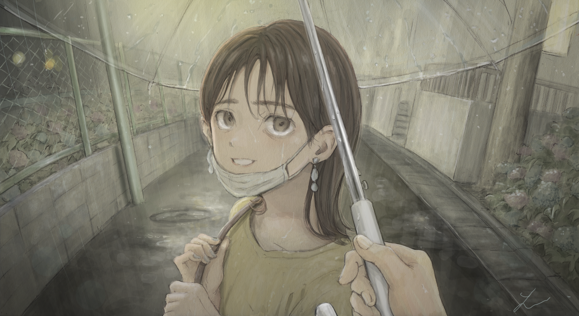 Download Face Mask Rain Umbrella Brown Eyes Brown Hair Anime Girl Anime Girl Rain Anime 4k Ultra HD Wallpaper by ゆれる