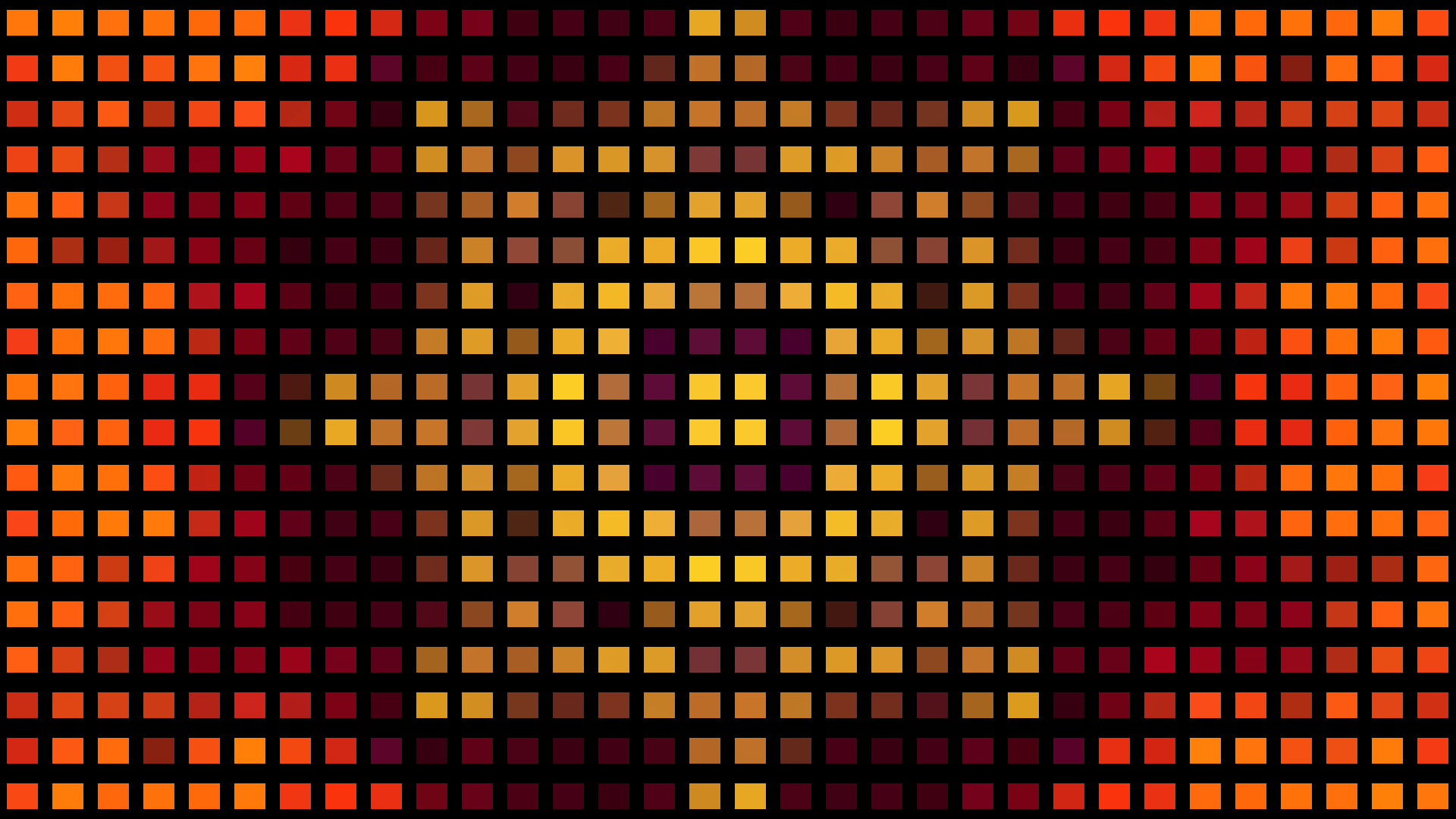 HD PC desktop wallpaper: abstract square orange pixel pattern forming concentric rings on a dark background.