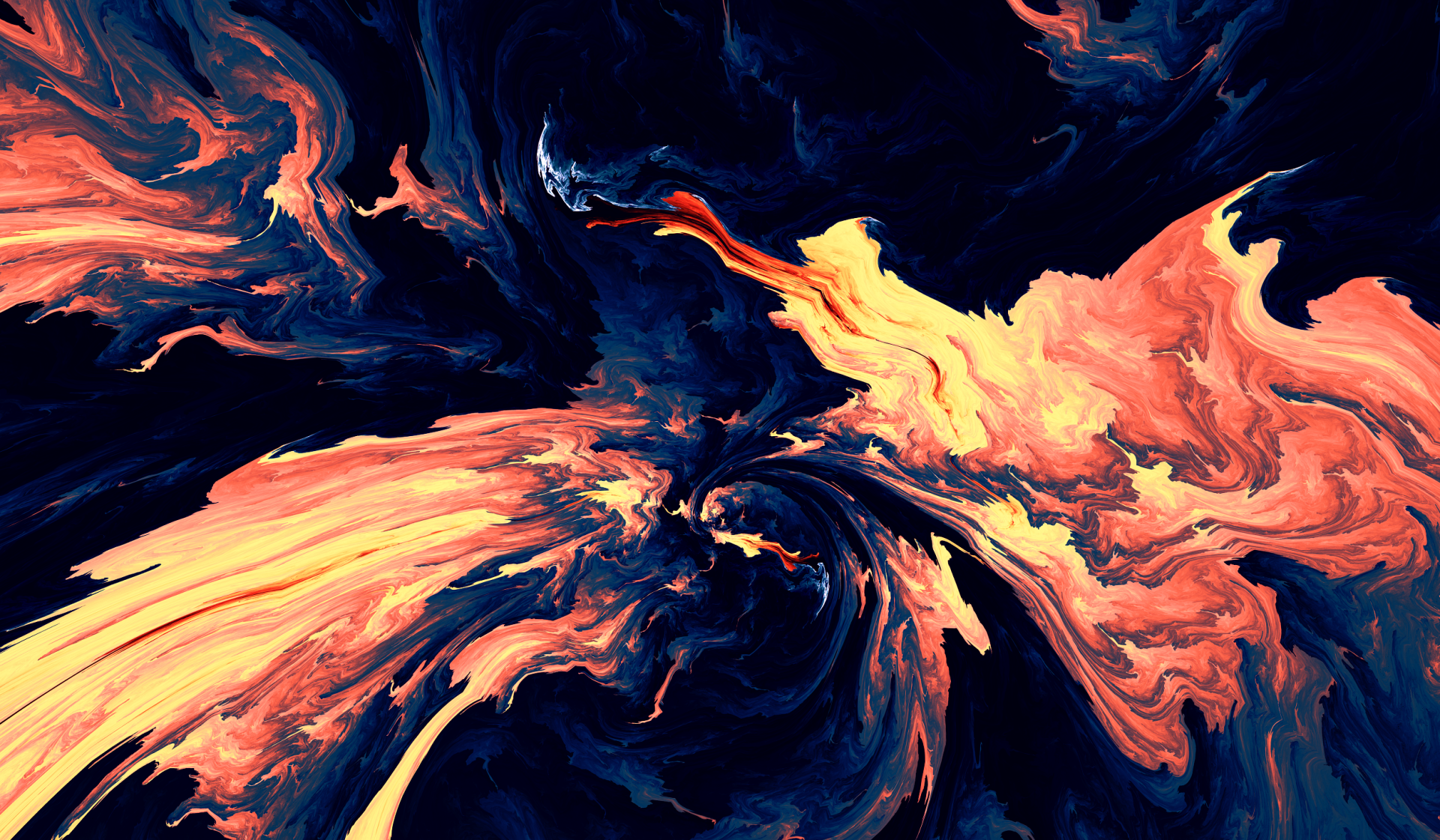 An HD abstract desktop wallpaper featuring a dynamic swirl of vibrant colors, including shades of orange, yellow, and deep blue.