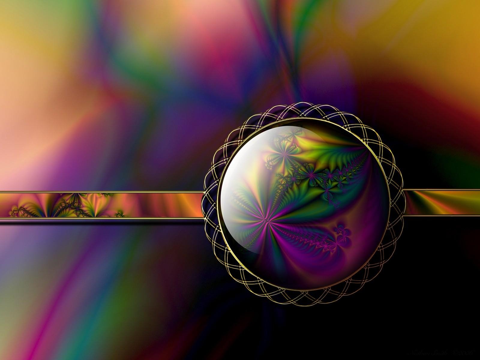 An abstract fractal design featuring vibrant colors and a central glossy orb, creating a mesmerizing HD backdrop for desktop wallpaper.