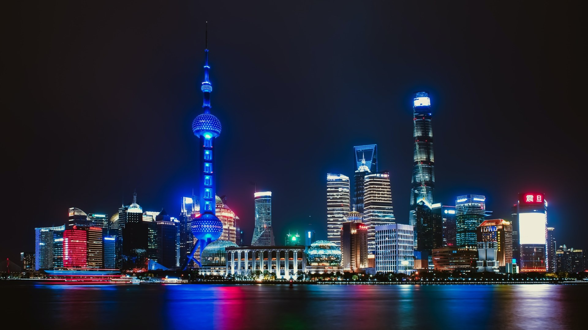Download Night Skyline City Oriental Pearl Tower Skyscraper Man Made Shanghai 4k Ultra HD Wallpaper by Siyuan
