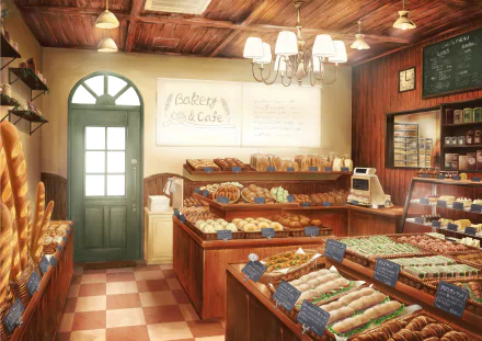  Inside a Bakery and Cafe Shop by ここ