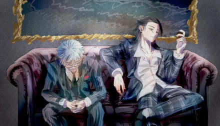 black hair Suguru Geto white hair Satoru Gojo Anime Jujutsu Kaisen Gojo & Geto HD Desktop Wallpaper | Background Image