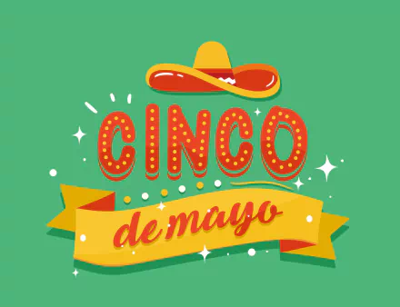 HD desktop wallpaper featuring Cinco de Mayo text with festive decorations and a sombrero on a green background.