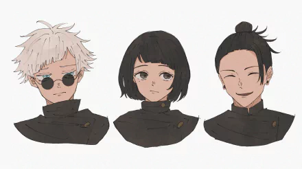 glasses school uniform blue eyes white hair black hair Shoko Ieiri Suguru Geto Satoru Gojo Anime Jujutsu Kaisen Gojo & Geto HD Desktop Wallpaper | Background Image
