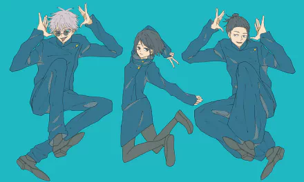 glasses school uniform blue eyes white hair black hair Shoko Ieiri Suguru Geto Satoru Gojo Anime Jujutsu Kaisen Gojo & Geto HD Desktop Wallpaper | Background Image