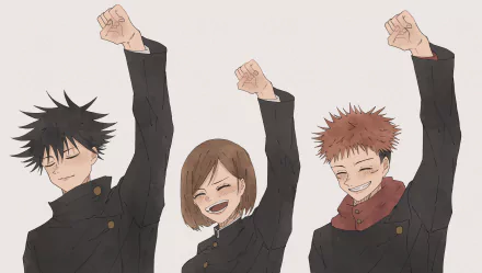 Yuji Itadori black hair Megumi Fushiguro school uniform brown hair Nobara Kugisaki Anime Jujutsu Kaisen HD Desktop Wallpaper | Background Image