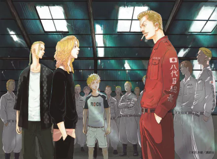 HD Tokyo Revengers wallpaper featuring Ken Ryuguji and other characters in a moody, backlit indoor setting.