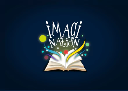 HD wallpaper of an open book with the word 'IMAGINATION' emerging and colorful orbs symbolizing creativity and inspiration.