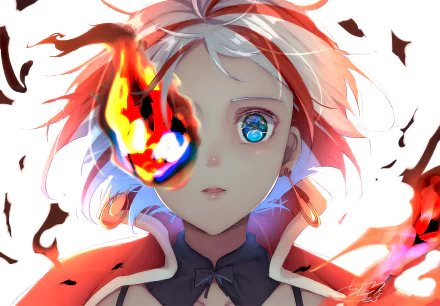 two-toned hair earrings white hair red hair blue eyes short hair Anime girl anime girl HD Desktop Wallpaper | Background Image