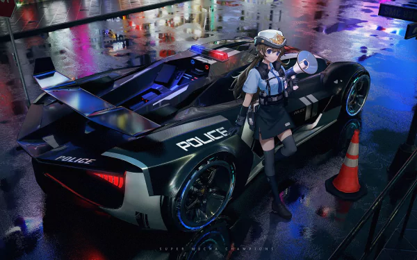 police car car Anime girl anime girl anime car HD Desktop Wallpaper | Background Image