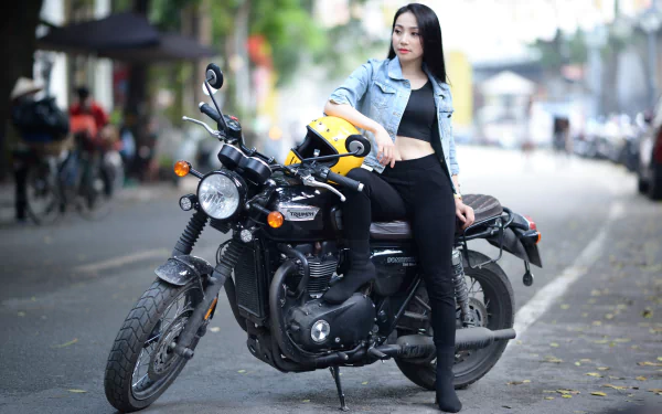 depth of field black hair model asian motorcycle woman Girls & Motorcycles HD Desktop Wallpaper | Background Image