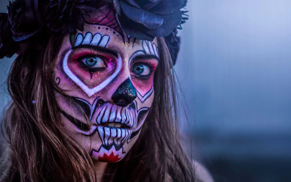 blue eyes Day of the Dead face artistic sugar skull HD Desktop Wallpaper | Background Image