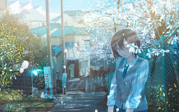 Anime Girl Sakura Cherry Blossom Spring Uniform HD Wallpaper | Background Image