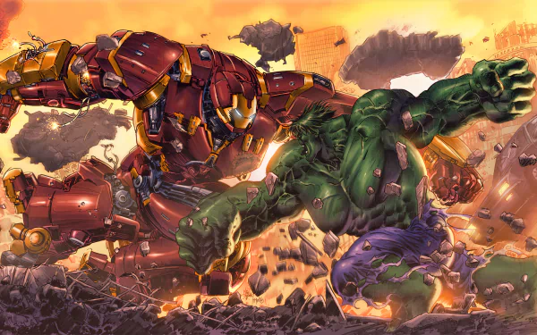 Iron Man Hulk Hulkbuster Comic Marvel Comics HD Desktop Wallpaper | Background Image
