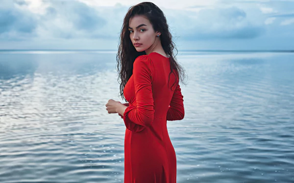 red dress black hair woman model HD Desktop Wallpaper | Background Image