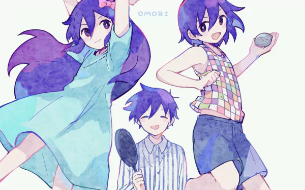 long hair pajamas OMORI Aubrey (Omori) Hero (Omori) Kel (Omori) video game HD Desktop Wallpaper | Background Image