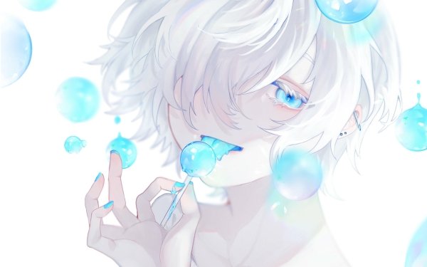 Anime Boy Short Hair Blue Eyes Lollipop HD Wallpaper | Background Image
