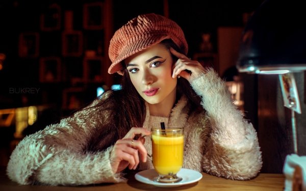 Women Face Model Hat Drink Brunette HD Wallpaper | Background Image