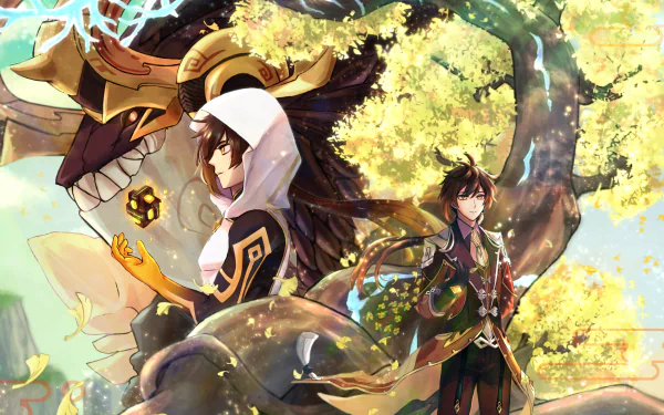 Azhdaha (Genshin Impact) Zhongli (Genshin Impact) video game Genshin Impact HD Desktop Wallpaper | Background Image