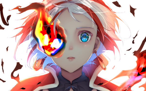 Anime Girl Short Hair Blue Eyes Red Hair White Hair Earrings Two-Toned Hair HD Wallpaper | Background Image