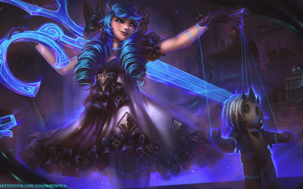 Video Game League Of Legends Gwen Blue Hair Puppet HD Wallpaper | Background Image