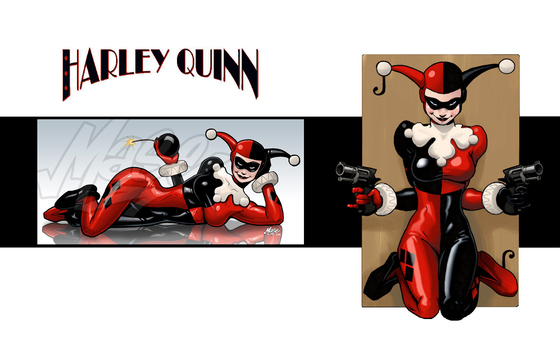 Harley Quinn unleashes her comic book persona in this vibrant desktop wallpaper.