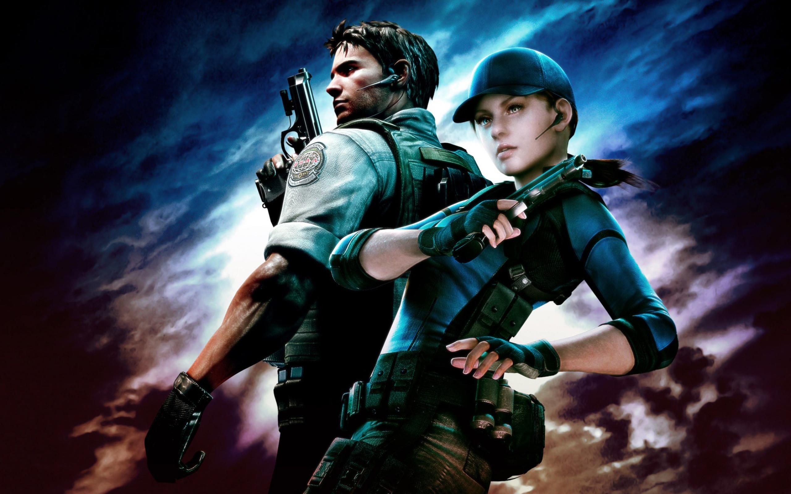 Chris Redfield and Jill Valentine from Resident Evil 5 in action-packed video game scene.
